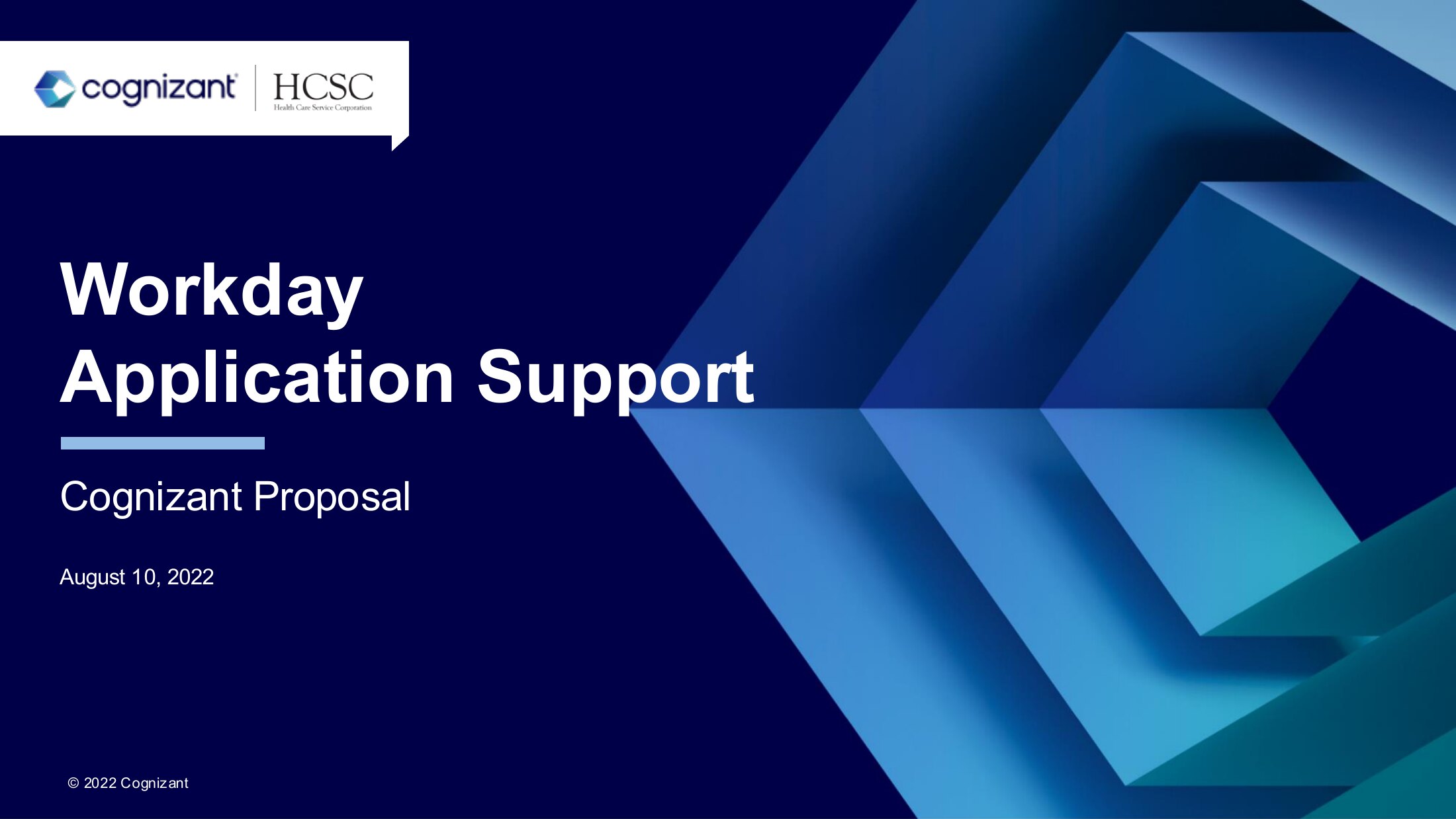 Cover slide, Workday Application Support proposal for HCSC