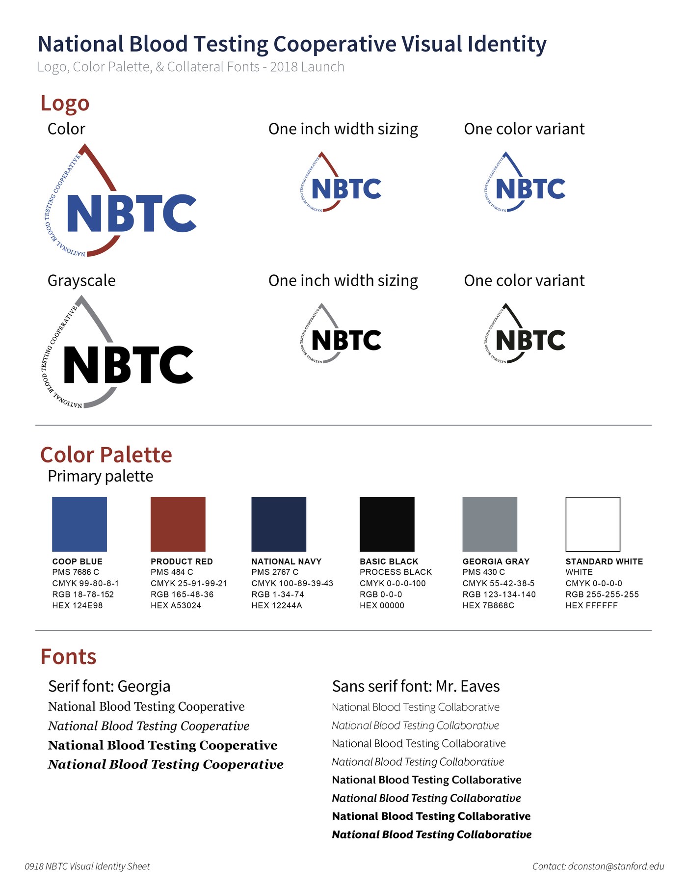 NBTC Visual Identity Sheet — logo system, color palette, and typography specification
