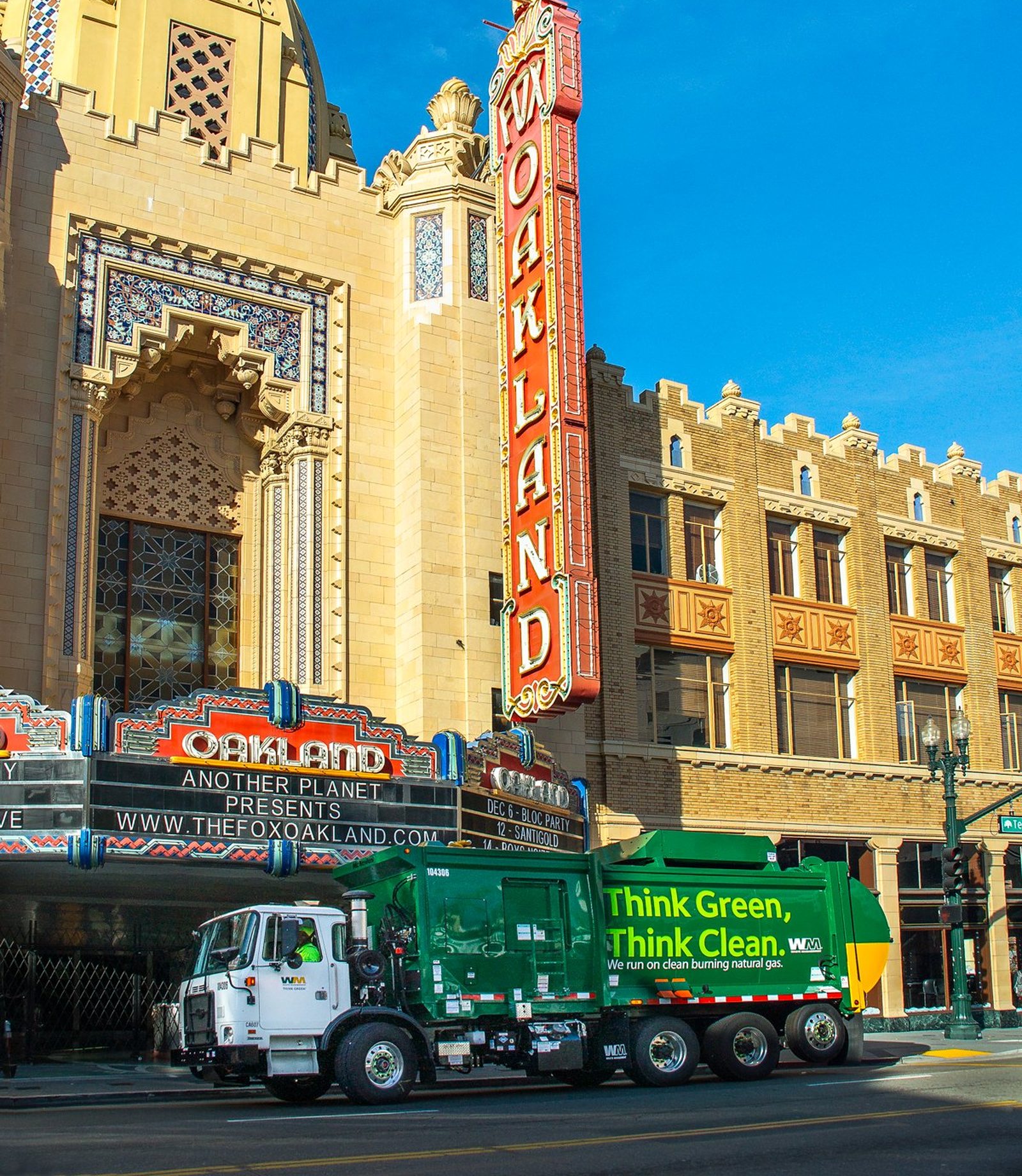 Fox Oakland Theater at golden hour with WM CNG truck — We Are Oakland