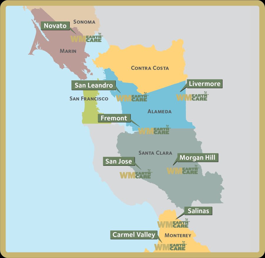 WM EarthCare Bay Area service center distribution map