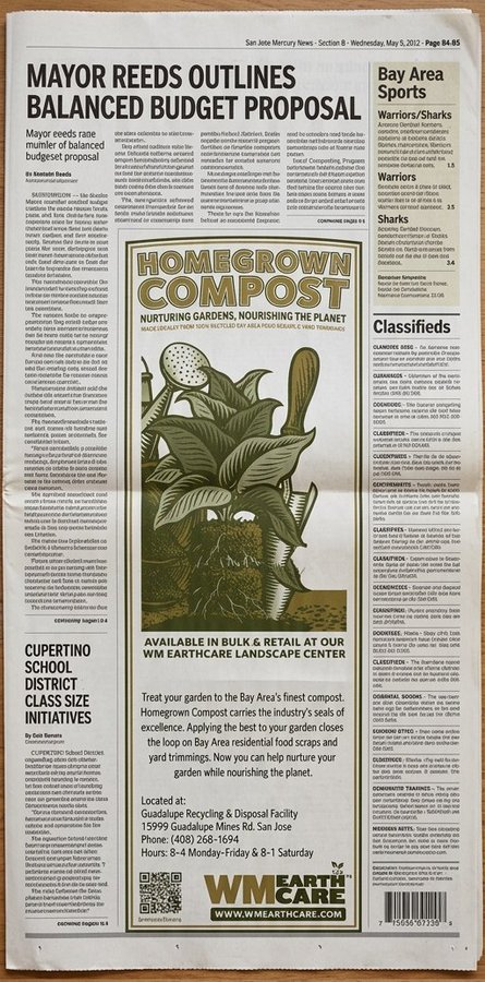 WM EarthCare full-page ad in the San Jose Mercury News, May 2012